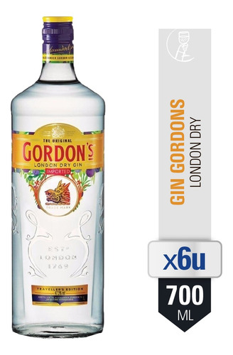 Combo Gin Gordons 700ml London Dry Botella X6 Unidades