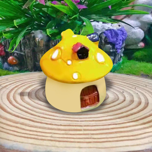 2 Encantadora Mini Casa De Setas, Figurita En Amarillo