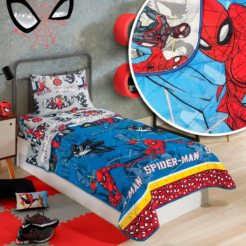 Edredom Homem Aranha Dupla Face Infantil 1,50 X 2,20 Lepper