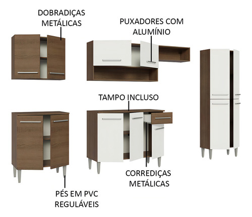 Cocina Integral Completa Modular Madesa Emilly 293cm Color Marrón y Blanco 10
