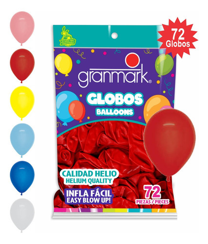 Globos De Latex No. 9 Granmark  72 Piezas  Leogmk1 Color Rojo