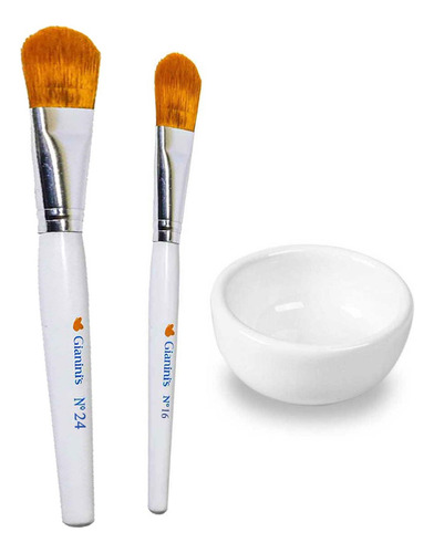 Kit Pincel Seda 16, 24 Máscaras, Argilas E Cubeta Porcelana Cor Branco