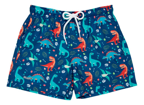 Short Infantil Estampado Dinossauro Poliamida Praia Mash