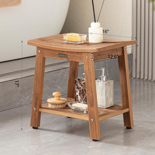 Banco De Ducha Impermeable De Madera Y Polietileno Con Estan