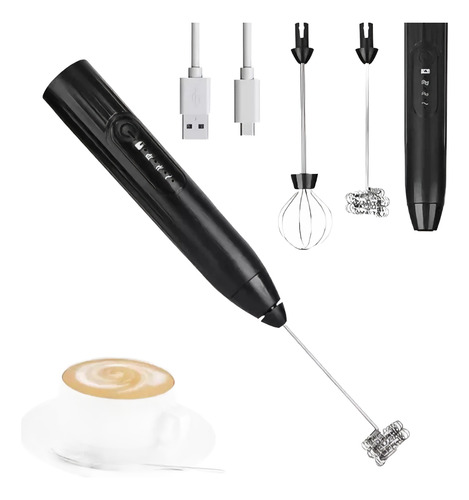 Batidor Espumador Leche Café Eléctrico Recargable Usb 3 Vel. Negro