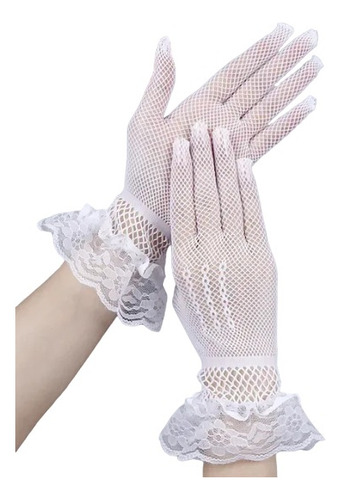 Guantes Cortos Sexys De Malla De Rejilla Con Encaje