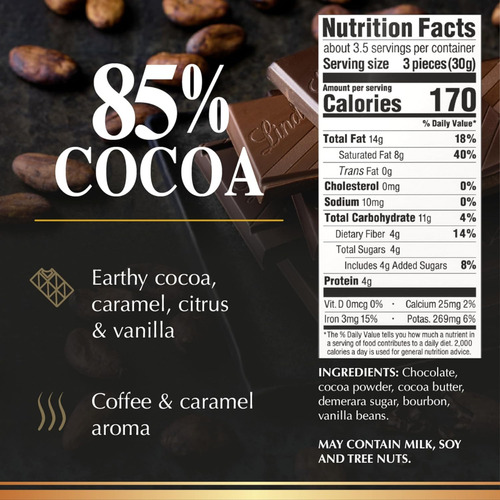 Lindt Excellence Barra De Chocolate Amargo 85% Cacao, Carame