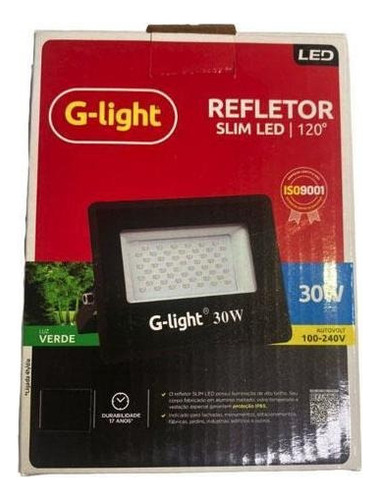 Refletor Led G-light Slim 30w Luz Verde Autovolt Cor da carcaça Preto 127/220V