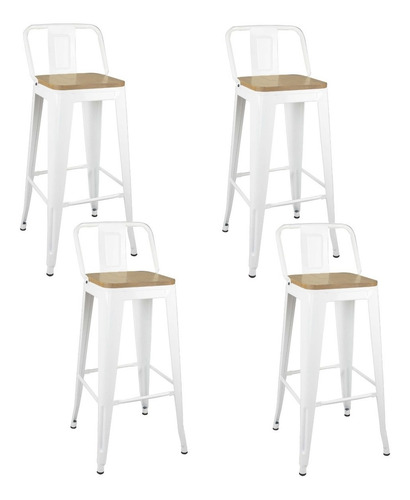 Pack 4 Piso Taburete Tolix Metal C/respaldo Asiento Madera W