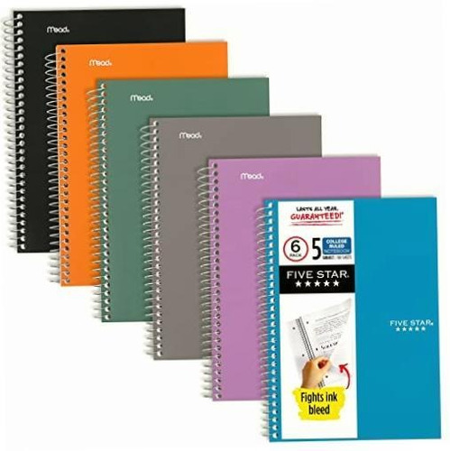 Five Star Cuadernos Pequeños En Espiral, Paquete De 6, 5 Color Variados