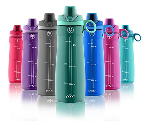 Pogo Sin Bpa Botella De Plástico De Agua Chug Tapa, Teal, 32