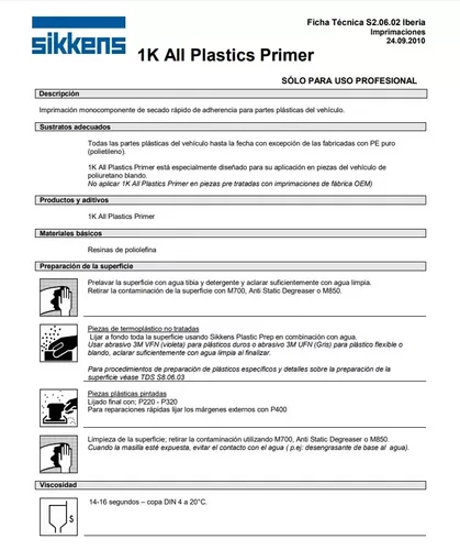 SIKKENS 1K IMPRIMACION DE PLASTICOS ALL PLASTIC 1LT