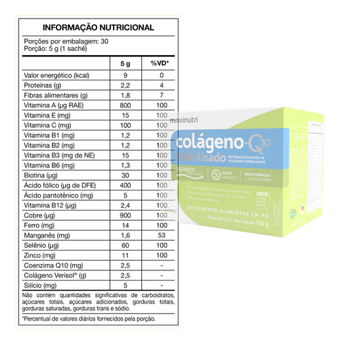 Colágeno Verisol 30 Sachês Uva Verde Q10 E Silicio Orgânico