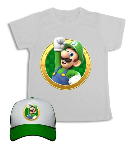 Luigi Mario Bros Camiseta Obsequio Gorra  Para Niño Combo