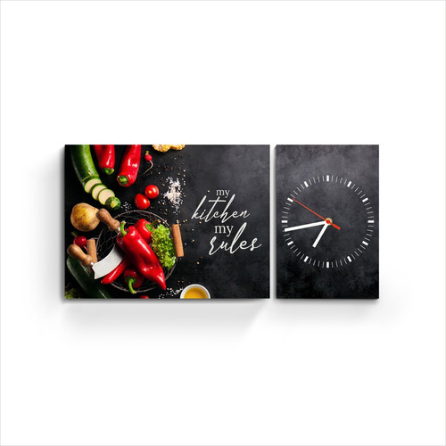 Reloj De Pared Dipticos Cocina Frase Diseño Moderno Cuadro