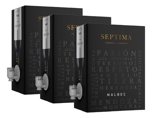 Pack X 3 Vinos En Bag In Box Septima Malbec 3 Litros