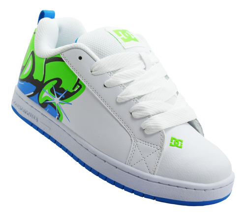 Tenis Dc Shoes Court Graffik 300529 Wlq White/lime/turquoise