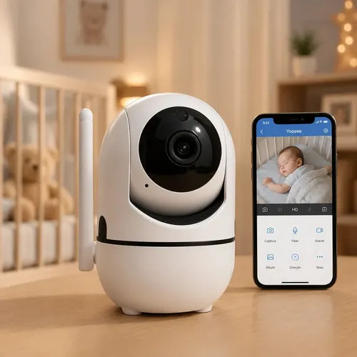 Câmera Baba Eletrônica Wifi Sem Fio Visão Noturna Audio 360 Branco