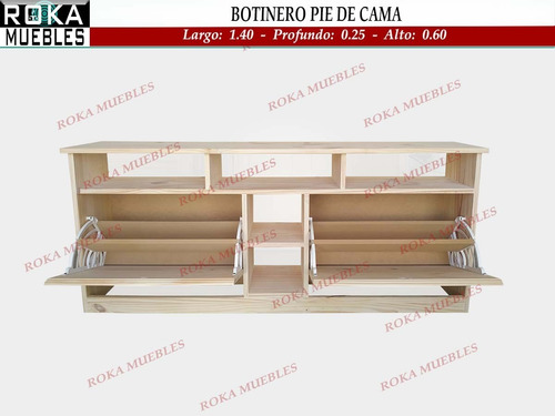 Imagen 2 de 4 de Zapatero Botinero Pie De Cama 1 Cajon De 80 Organizador Pino