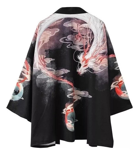 Hombres Mujeres Kimono Abrigo Yukata Outwear Dragón Chin
