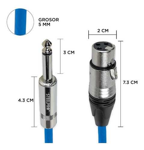Imagen 4 de 5 de Cable Para Microfono Profesional 6m Hembra-plug 6.3 Steelpro