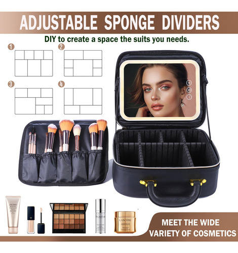 Estuche De Viaje Maquillaje Con Espejo Luz Led Ajustable Color