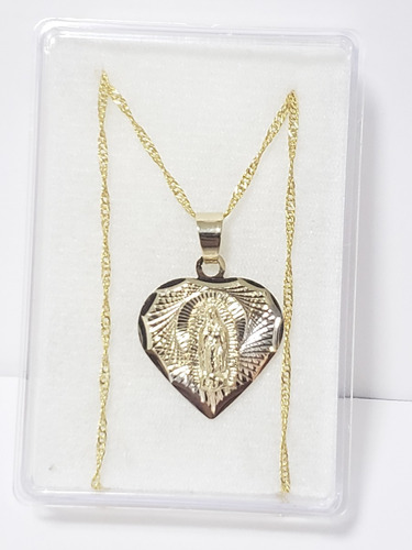Imagen 3 de 3 de Medalla De Virgen Corazón Oro Lam. 2 Cm +cadena Torsal+envio