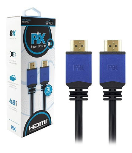 Cabo Hdmi Premium 2.1 - 50cm 4k 144hz 8k 120hz 48g Gamer - Pix