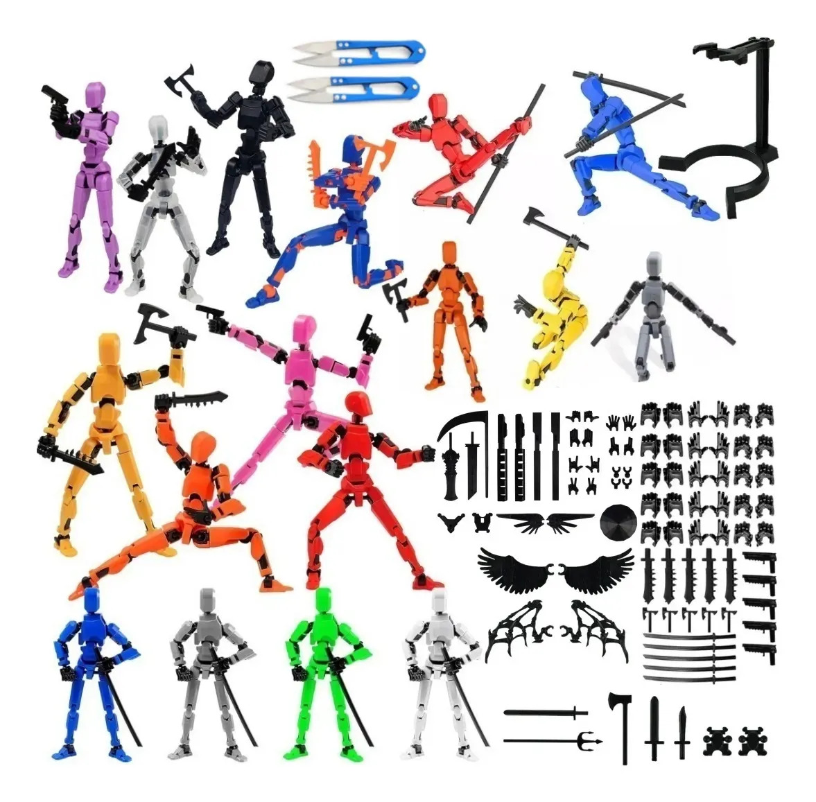 Pack 17 Figuras Articuladas Dummy 13 De 14cm, Juguete Robot Armable Plástico PLA Resistente, 36 Armas Y 27 Gestos Intercambiables, 13 Puntos De Movimiento Para Niños Y Coleccionistas