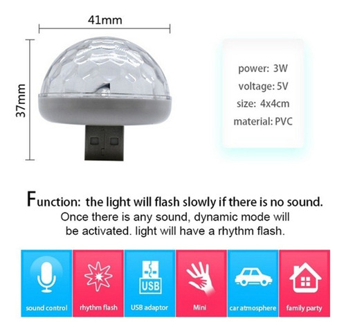 Lámpara De Iluminación Interior De Coche Led Usb Multicolor