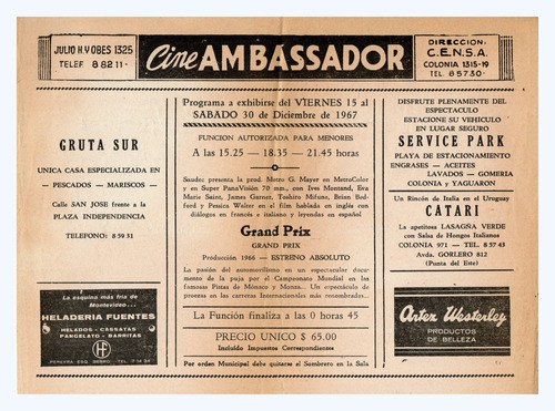 Programa Cine Ambassador ( Uruguay ) Año 1967 - Grand Prix (Usado)