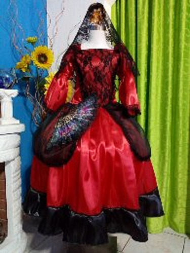 Disfraz Patrio Vestido Dama Antigua Rojo 2 Completo Rojo 10