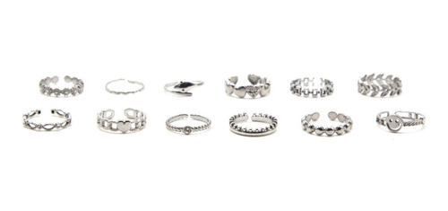 Set 12 Anillos Acero Modelos Varios Ajustables Caja Blanca