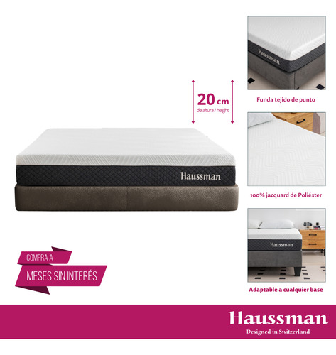Colchon En Caja Memory Foam Queen Haussman Massage 20cm Msi