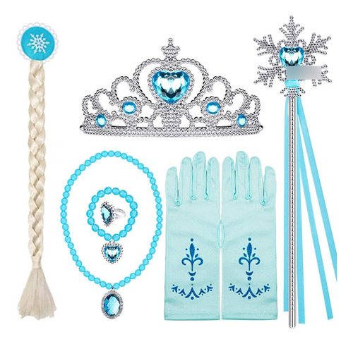 Set Frozen Elsa Corona Trenza Varita Y Guantes