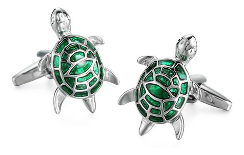 Gemelos Mancuernillas Diseño Tortuga Marina Verde Esmeralda 