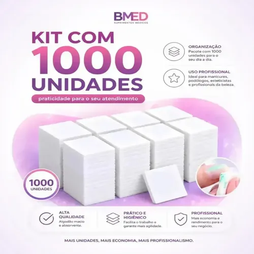 Algodao Prensado Para Limpeza De Unhas 1000un BMED - R$ 19