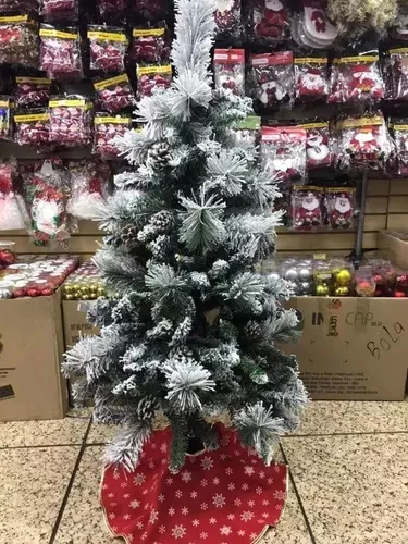 Arvore De Natal Pinheiro Neve Luxo Com Pinhas Top 90cm - D' Presentes