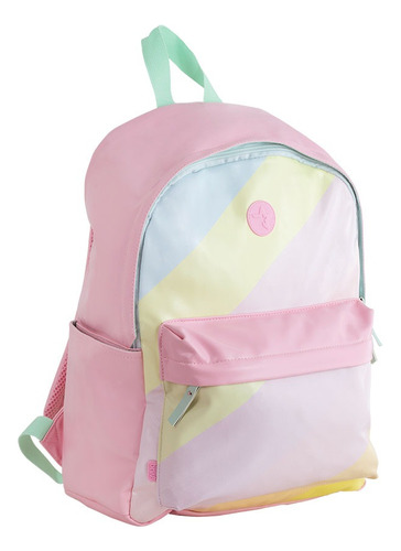 Mochila Escolar Pastel Eco Cuero De Espalda Brw Diseño De La Tela Rayas Anchas