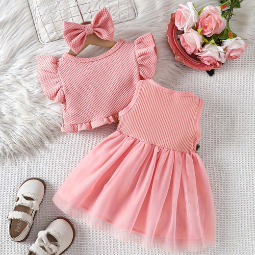 Conjunto De Vestido Tipo Chaqueta Con Volantes Y Mangas Vola