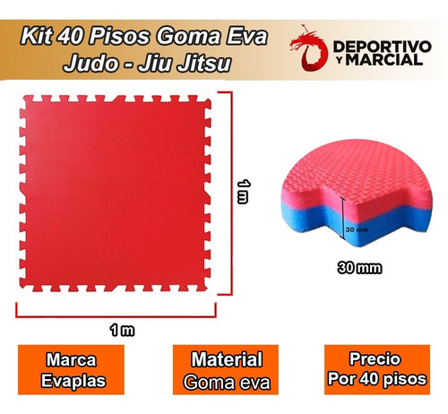 Imagen 2 de 6 de Combo 40 Pisos Goma Encastrable 1x1m 30 Mm Judo Jiu Jitsu