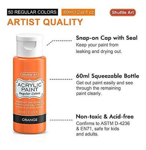 Pinturas Acrilica Para Lienzo 60ml Impermeable 50 Colores