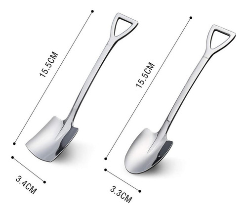A 6 Cucharas De Postre De Acero Inoxidable, Con Forma De