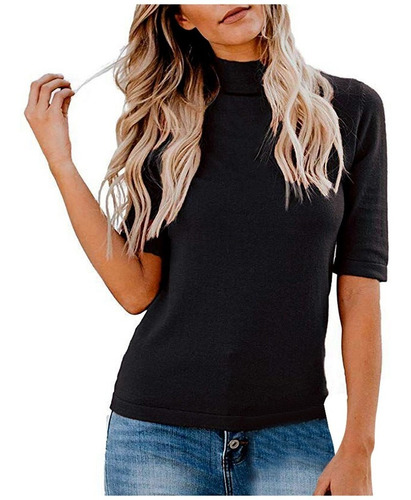 Blusa De Mujer Camiseta Lisa De Verano Con Cuello De Tortuga