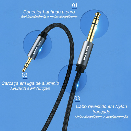 Cabo P2 P10 Audio Auxiliar Celular Caixa Som 0,5m Blindado