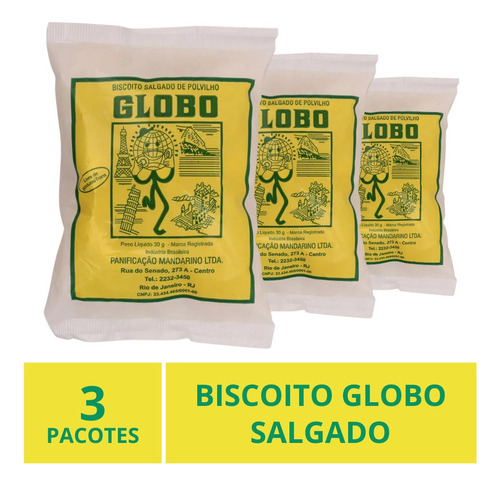 Biscoito Globo Rio De Janeiro, Salgado, 3 Pacotes 30g