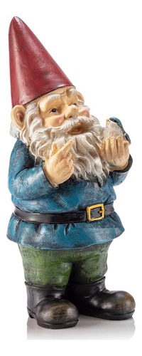 Estatua Gnomo Jardín Alpine 30 Cm Sosteniendo Pájaro