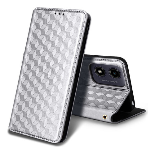 For Motorola Moto G04 Cubic Pattern Pu Wallet Card Slot Case