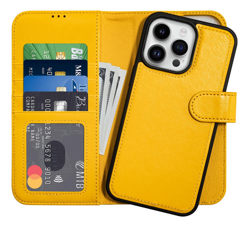 Funda Para iPhone 15 Pro Max Cartera Desmontable En Amarillo