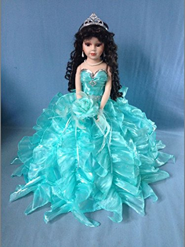 Jmisa 18  Umbrella Porcelain Dolls Quince Anos Aqua